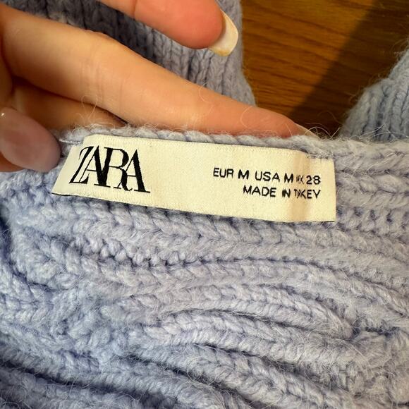 ZARA Wrap Cardigan Chunky Cable Knit Cropped Sweater Periwinkle, Bloggers Fav - Picture 11 of 13